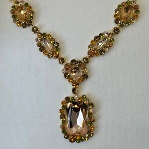 Vintage Kenneth Jay Lane necklace Gold Tone Swarovski Style Crystals Moon Star‎